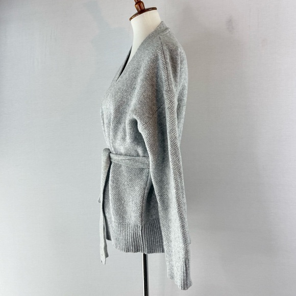 GAP Gray Textured Cotton Blend Belted Wrap Cardigan Sweater - Picture 5 of 11